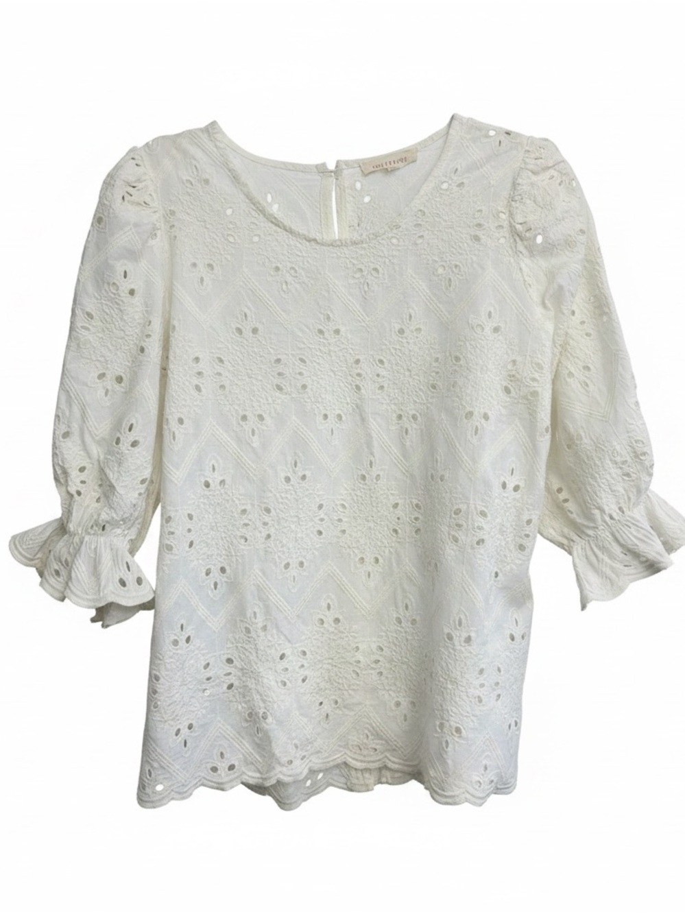 Solitaire White Eyelet Peasant Blouse cotton‎